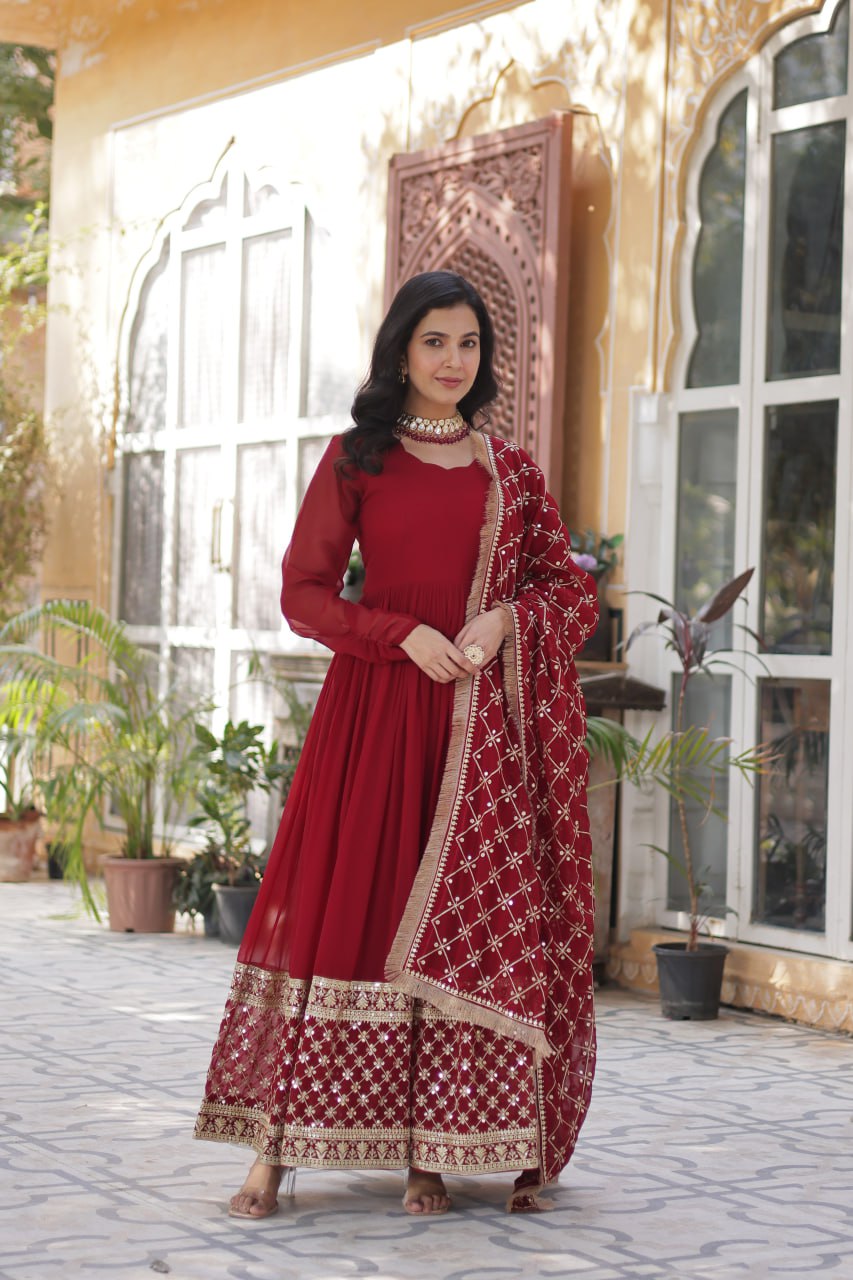 Red Festive Embroidered Suit