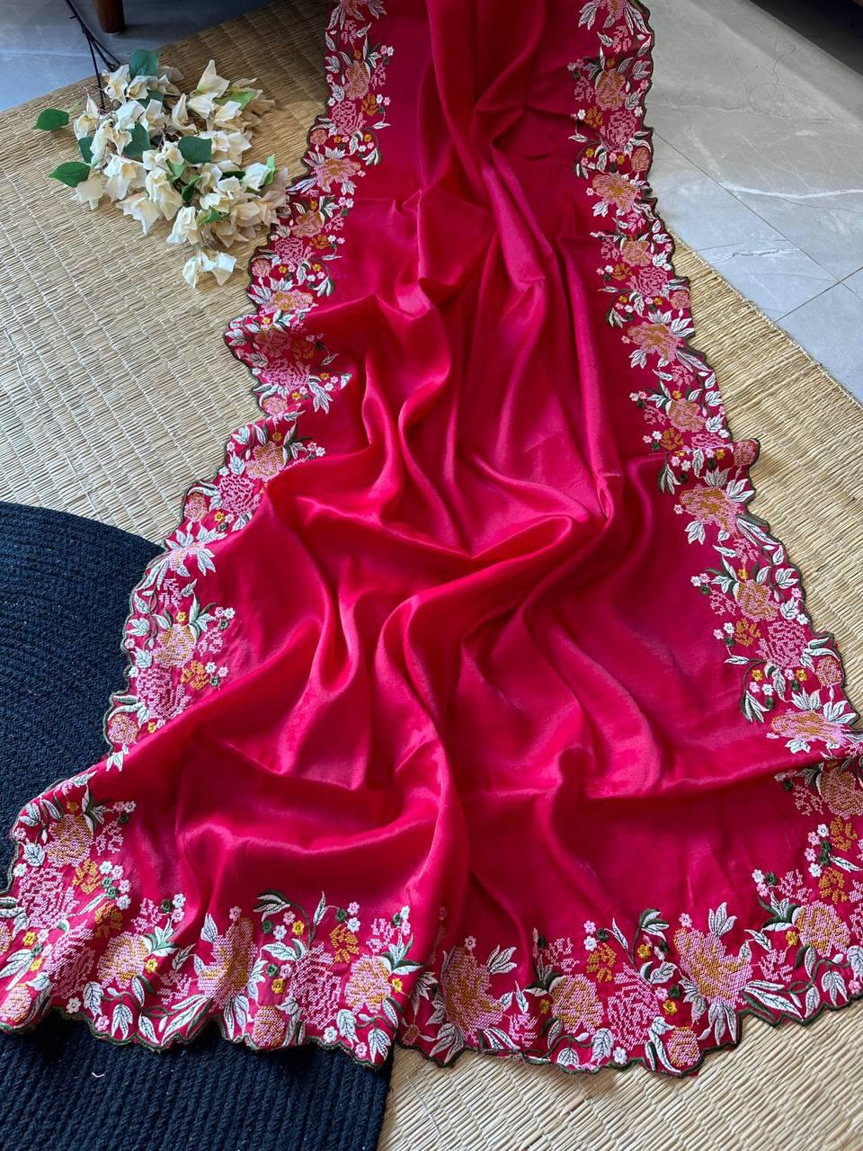 Crimson Bloom Saree