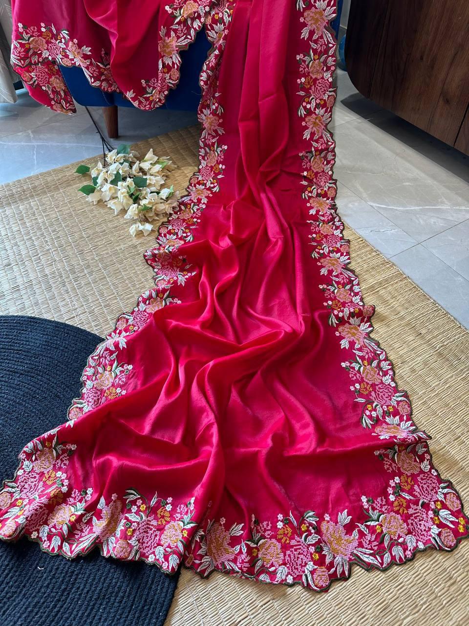 Crimson Bloom Saree