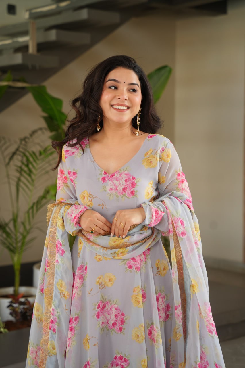 Light Blue Floral Maxi Dress