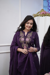 Embroidered Cotton Suit Set with Dupatta