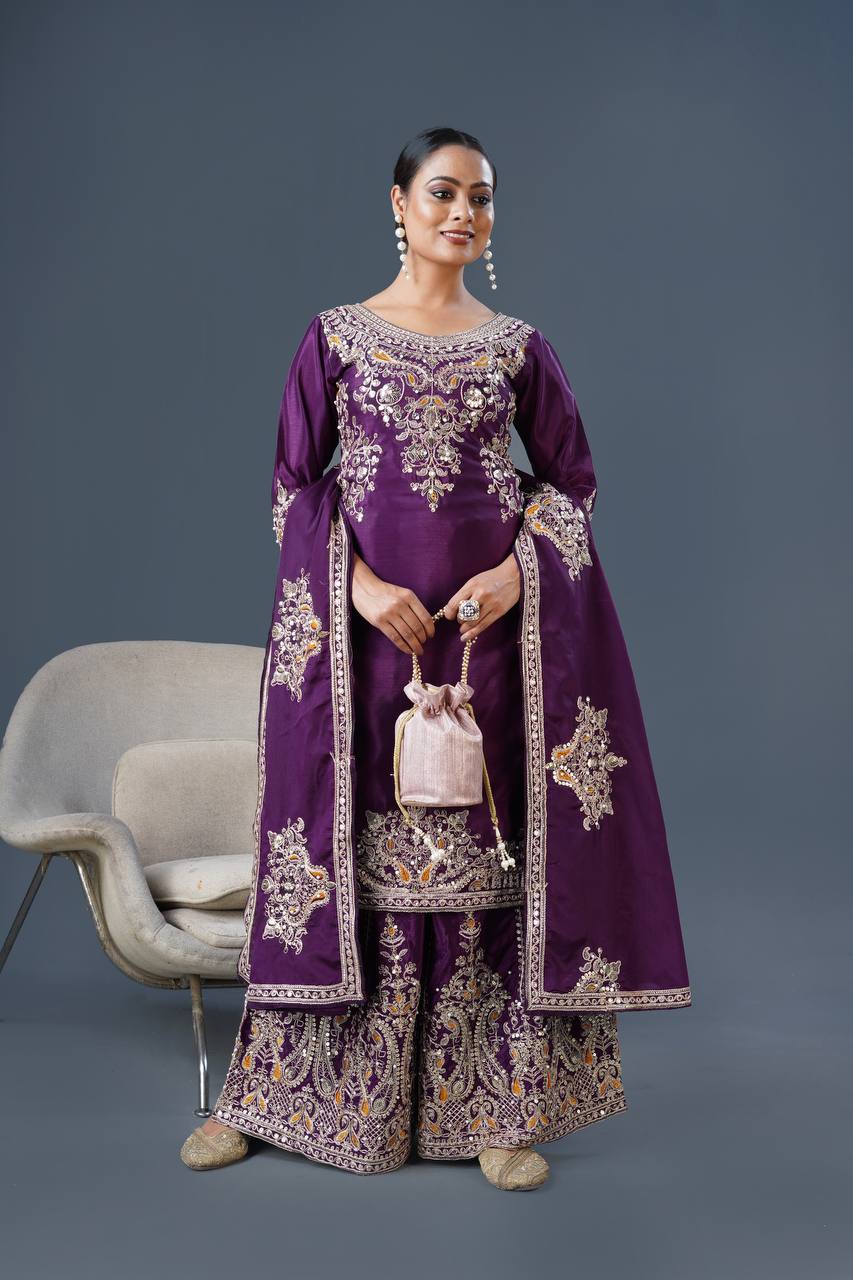 Purple Embroidered Suit
