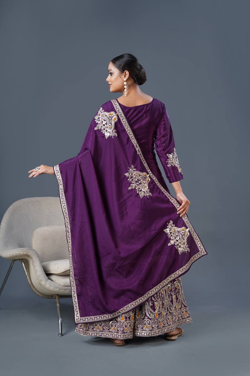 Purple Embroidered Suit