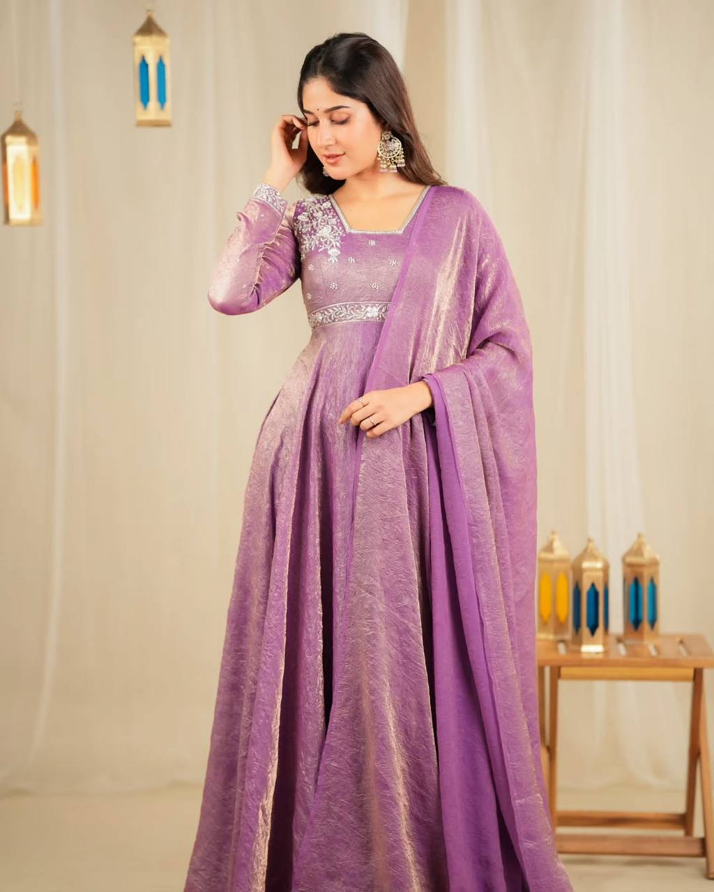 Purple Goldcrush Silk with Embroidery Sequence Work