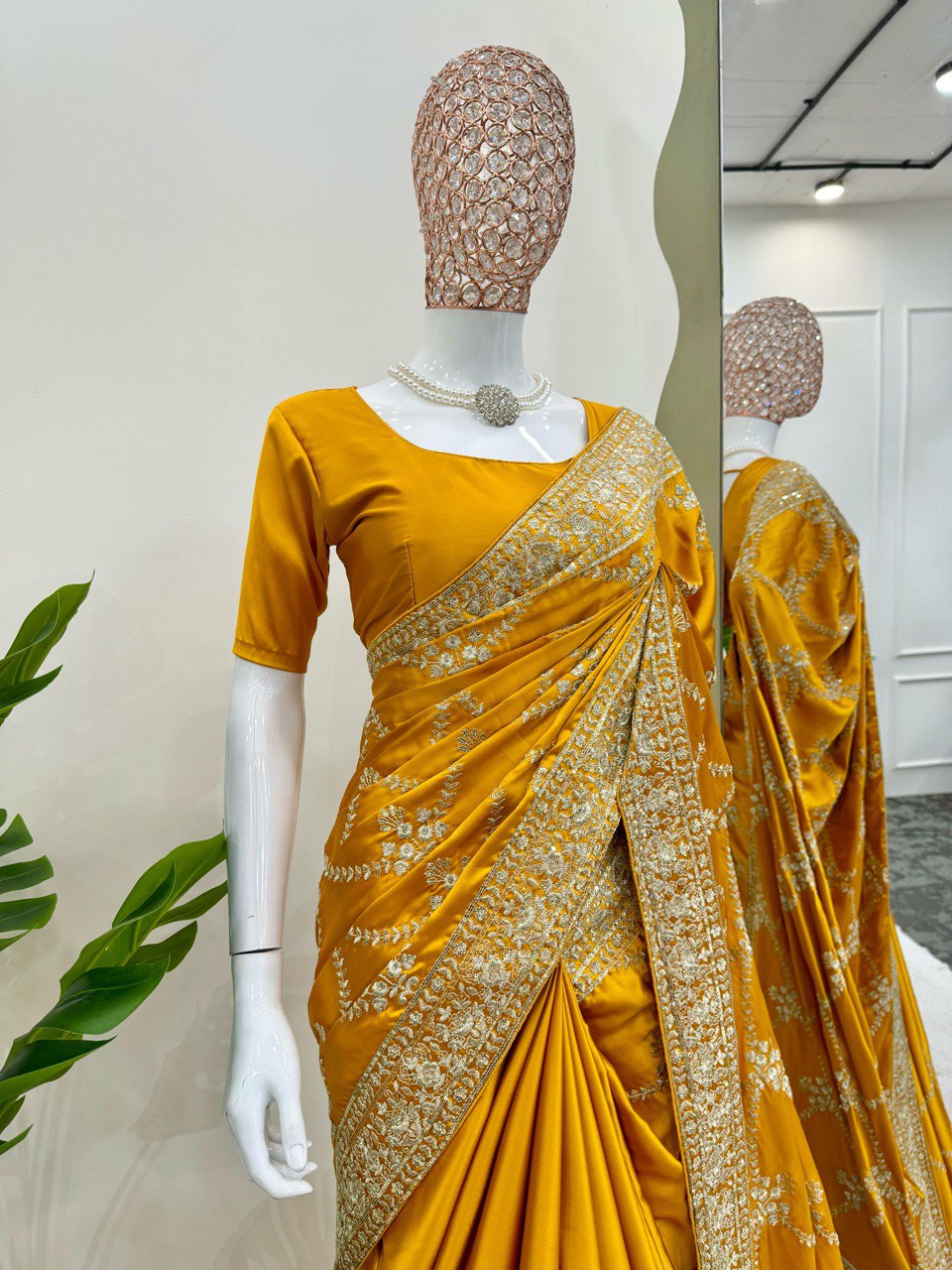 Mustard Yellow Saree With Gold Embroidered Border