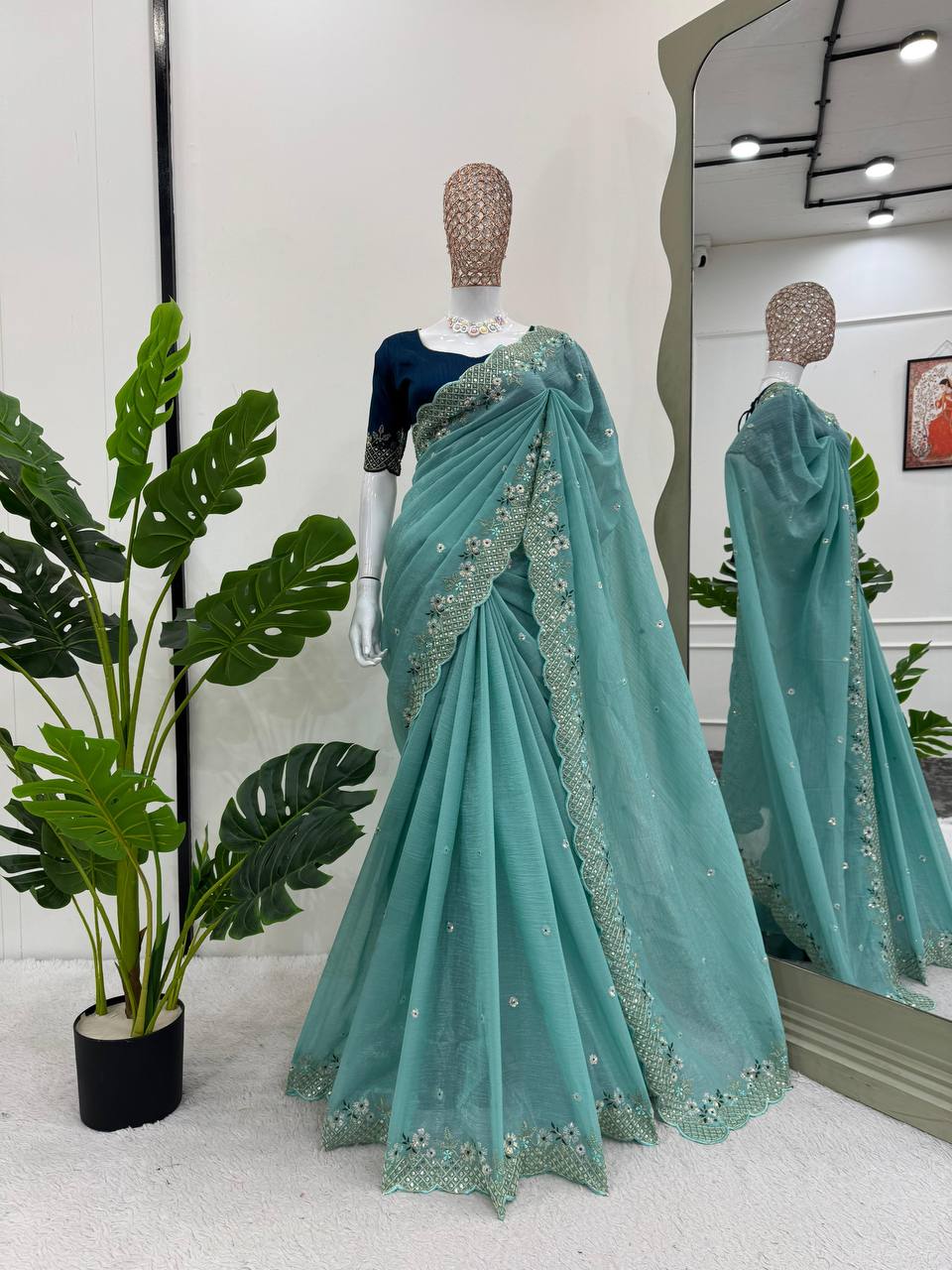 Teal Suit With Floral Embellishments