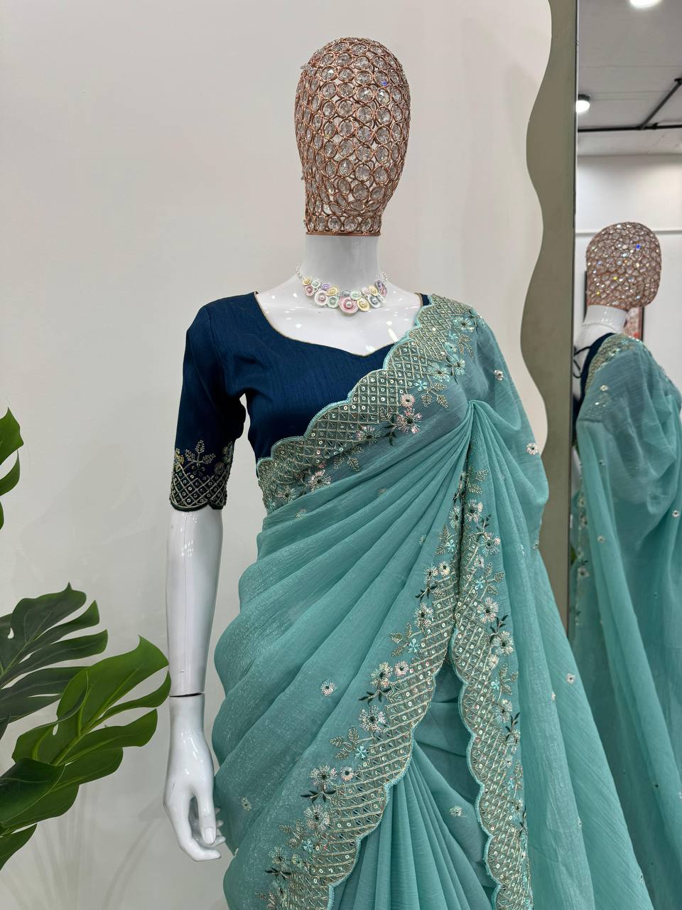 Teal Suit With Floral Embellishments