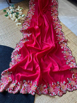 Crimson Bloom Saree