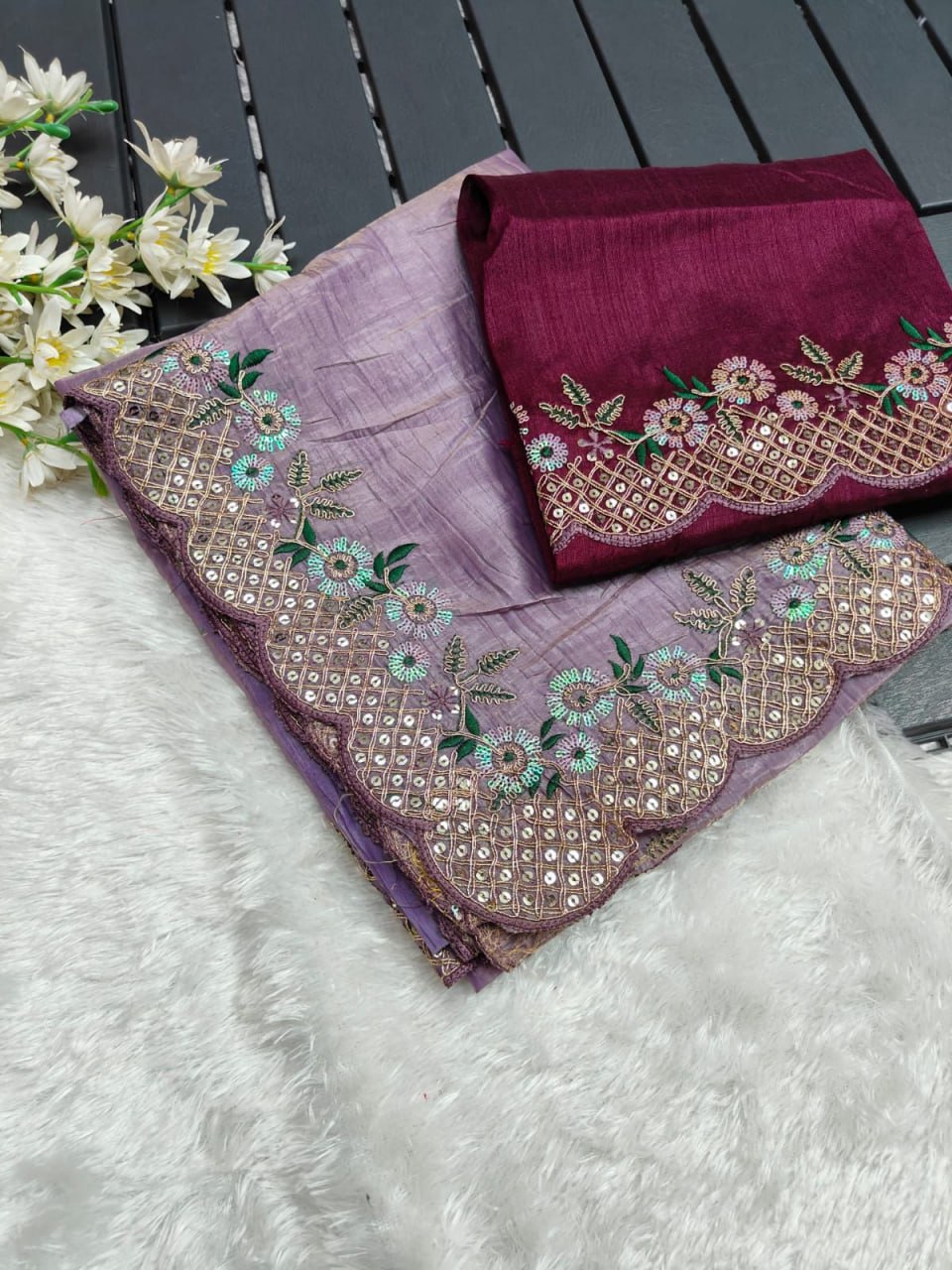 Crimson Cascade Silk Saree