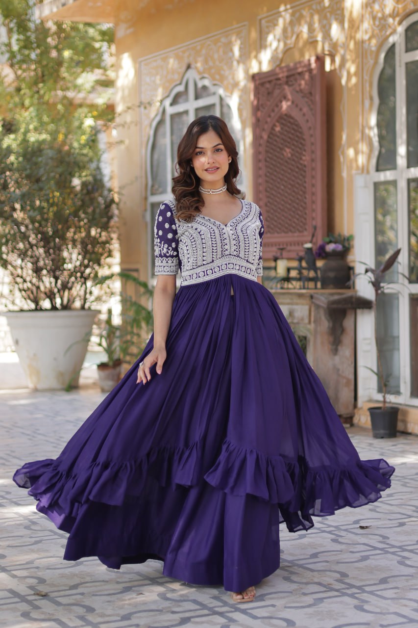 Navy Tiered Ruffle Maxi Dress